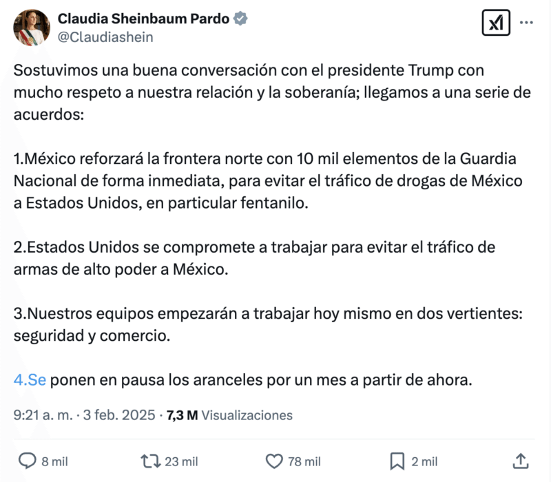 Claudia Sheinbaum habla sobre aranceles